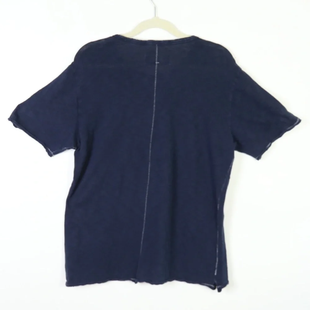 Rag & Bone Navy Blue Linen Cotton Blend Short Sleeve Shirt - Picture 2 of 4